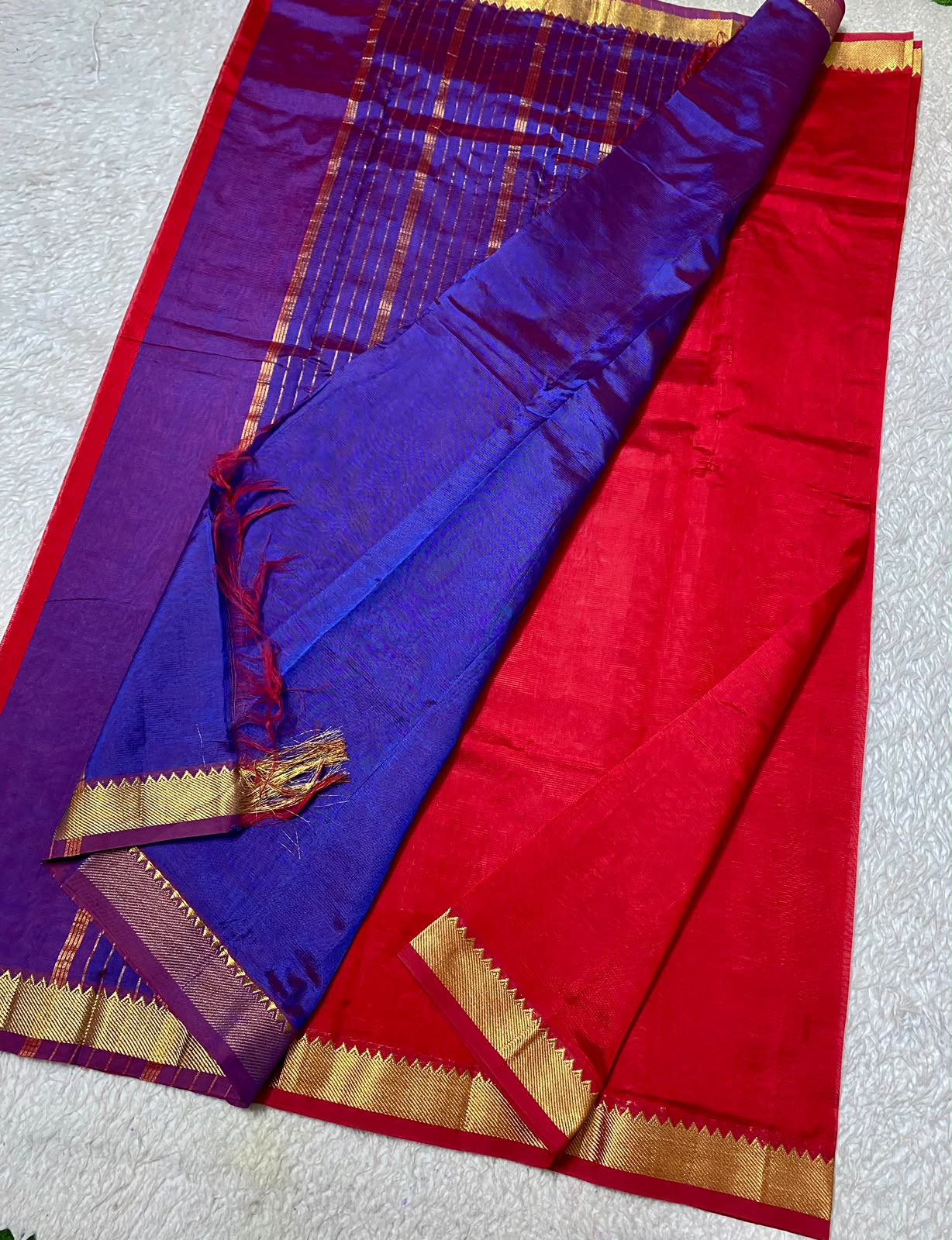 Mangalagiri Silk with NIzam border red    with rich blue
