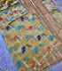 Banarasi paper silk champagne   with gold zari saree with colorful elephant motifs