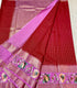 Mysore Silk saree with embroidery design border red and pink