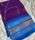 Gadwal Cotton Deep Magenta saree with Bright blue with gold-toned zari border