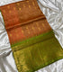 Mangalagiri Pattu orange and olive green silk saree with intricate gold zari border