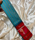 Semi Gadwal FusionSky blue  saree  stripes  with red    border