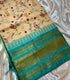 Gadwal Cotton Cream saree with turquoise blue with gold-toned zari border
