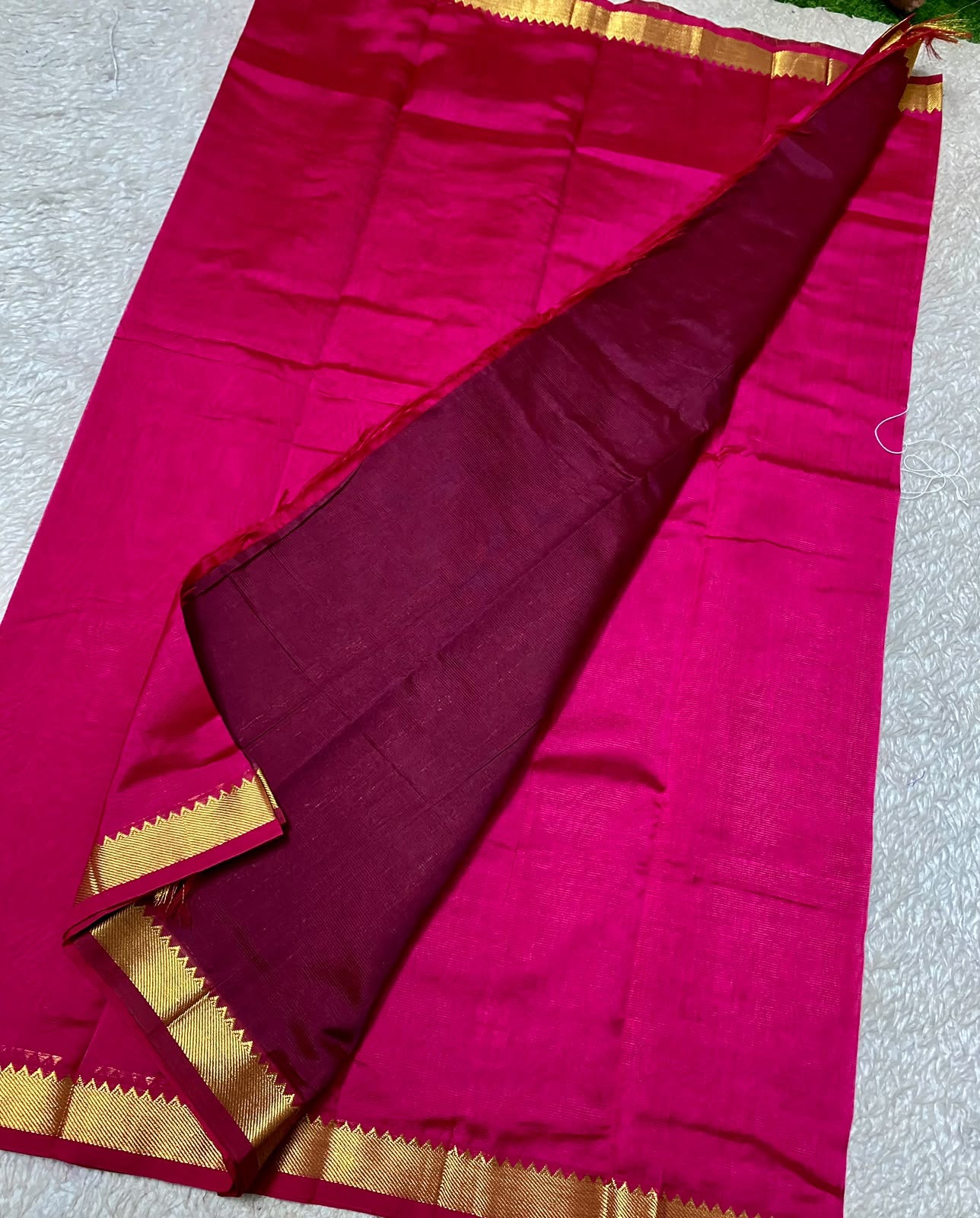 Mangalagiri Silk with NIzam border deep pink   with deep wine pallu