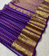 SIco Gadwal purple body with small gold zari motifs and a broad gold zari brocade border
