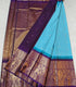 Semi Gadwaal Pattu turquoise blue and white  gingham checkered   silk saree with intricate gold zari border
