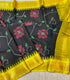 Gadwal Cotton Charcoal black / dark grey with white abstract lines saree with mustard yellow with  gold  zari pallu, border