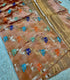 Banarasi paper silk peach  with gold zari saree with colorful elephant motifs