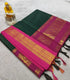 Kalyani Cotton Dark green with fine gold grid lines