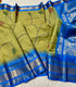 Gadwal Cotton COlive green saree with royal bluewith  gold  zari pallu, border