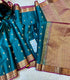 Vintage Kanchi Pattu teal green  with  ,purple  edge gold zari border