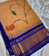 Gadwal Cotton Golden-beige saree with Vibrant royal blue with gold-toned zari border
