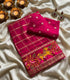 Viscose Georgette magenta base with golden grid pattern