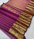 SIco Gadwal deep purple body with small gold zari motifs and a broad gold zari brocade borde