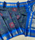 Gadwal Cotton Navy Blue saree with royal blue with  gold  zari pallu, border
