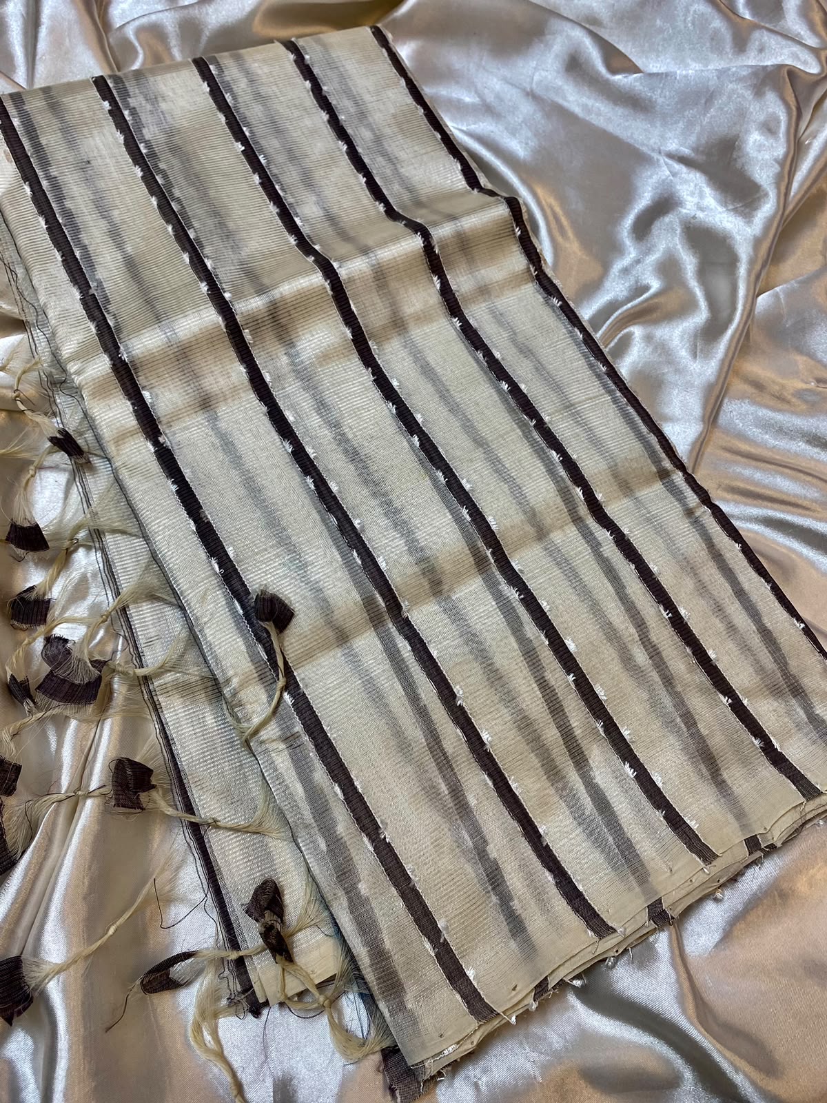 Mangalagiri Silk  cream   with blackstripes