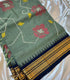 Gadwal Cotton Sage green saree with Navy blue with gold-toned zari border