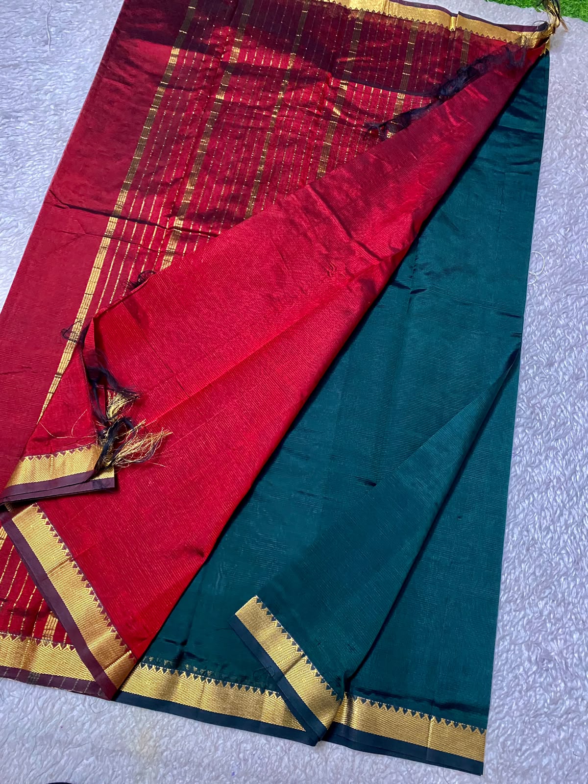 Mangalagiri Silk with NIzam border teal blue  with  magenta pallu