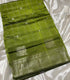 Mangalagiri Pattu olive green silk saree with silver zari woven patterns