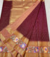 Mysore Silk saree with embroidery design border dark maroon and gold