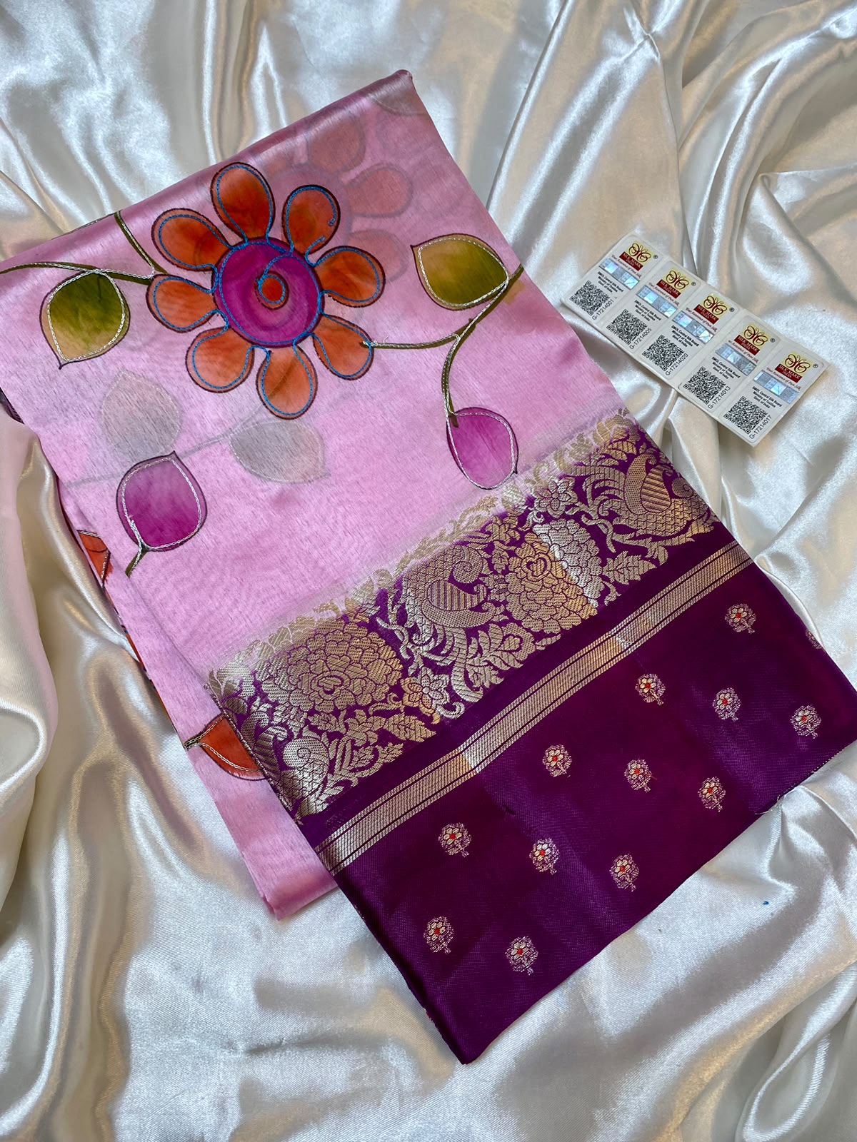 Floral Purple Raw Mango Silk Saree