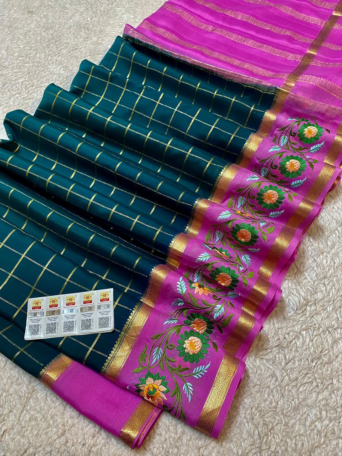 Pure Mysore silk Peacock Blue