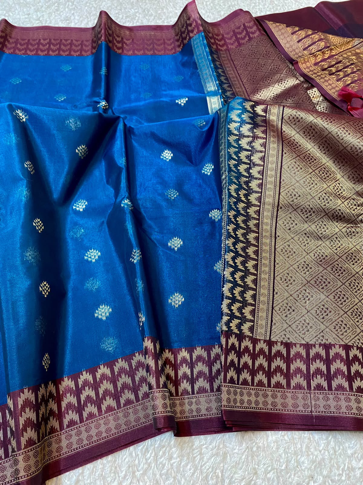 Handloom Blue Chanderi Silk Cotton Saree