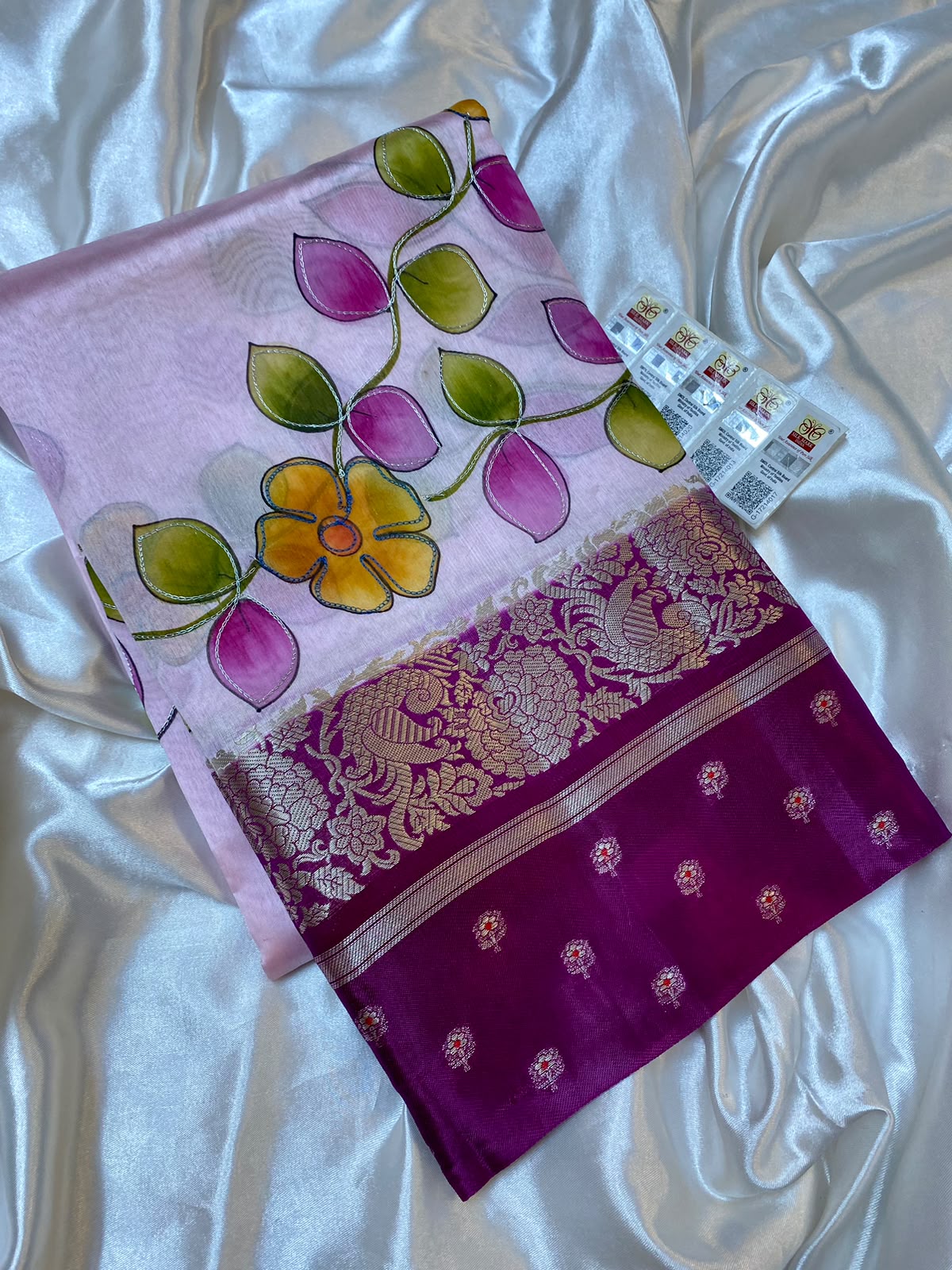 Floral Pink Raw Mango Silk Saree