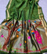 Parrot Green Lenin Tissue with Paithani border