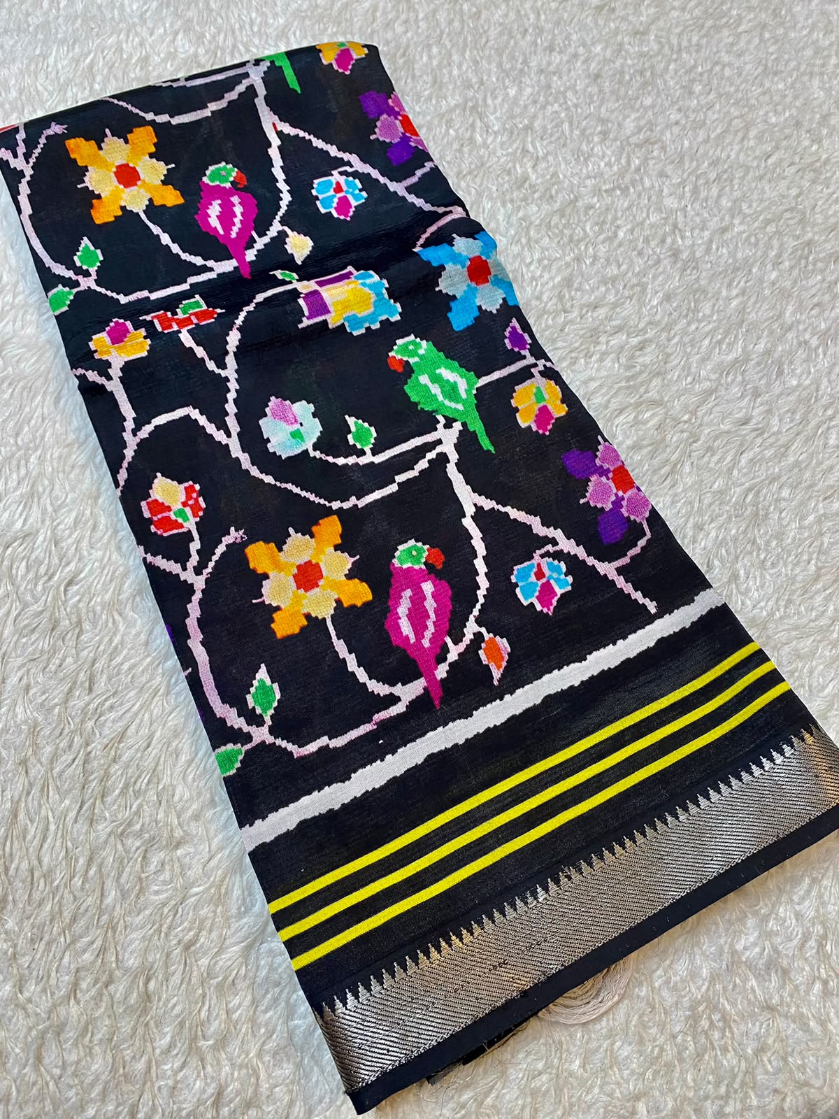 Black Mangalagiri Digital Print Saree