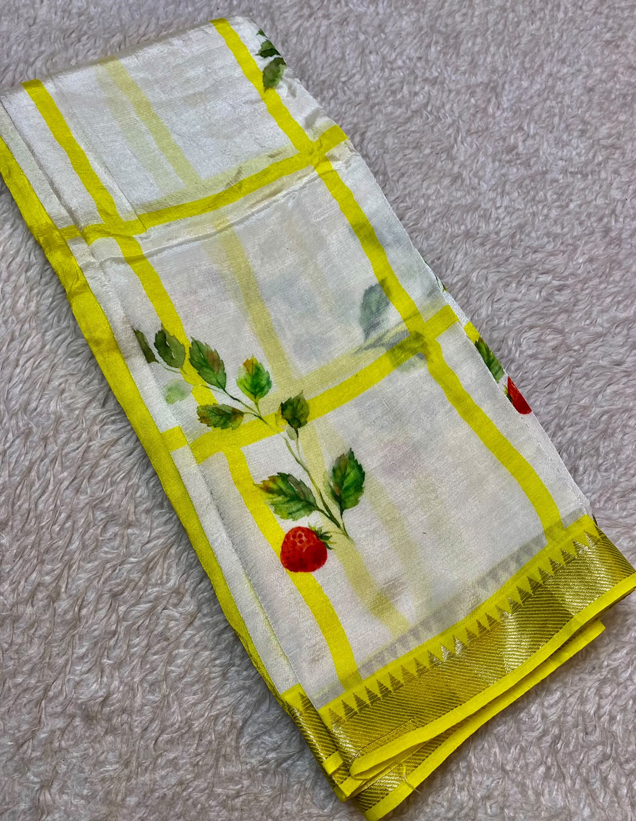 Yellow Mangalagiri Digital Print Saree