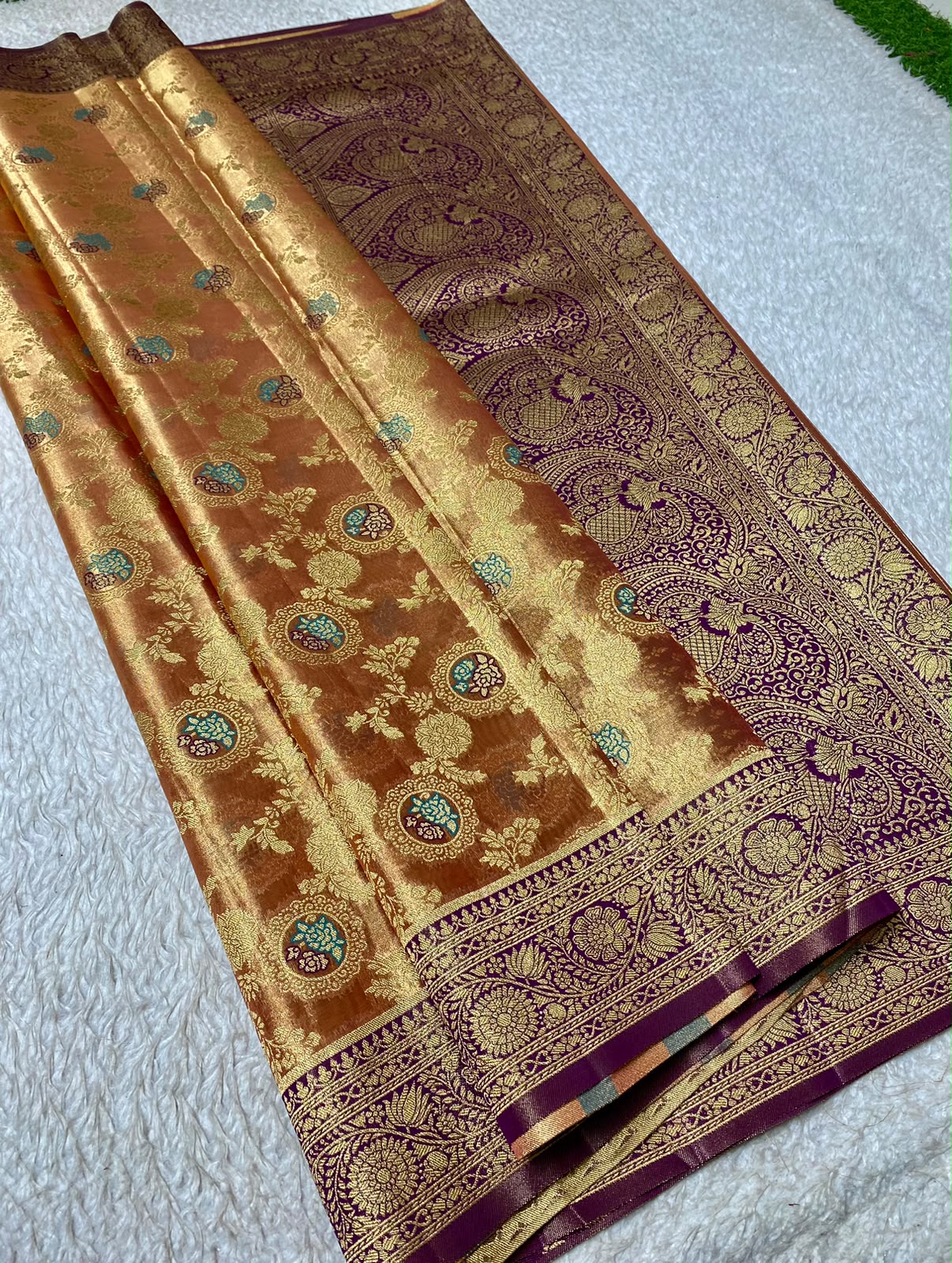 Orange Gold Semi Kanchi Pattu