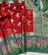Handloom Red Colour Raw Mango Silk Saree with contrast kanchi weaving  borders with petite work