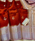 Handloom Orange Colour Raw Mango Silk Saree with  Kanchi Meenakari Border