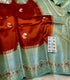 Handloom Orange Colour Raw Mango Silk Saree with contrast kanchi meenakari weaving  borders