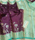 Handloom Purple Colour Raw Mango Silk Saree with  Kanchi Meenakari Border