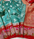 Handloom Sea Green Colour Raw Mango Silk Saree with contrast kanchi weaving  borders with petite work