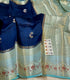 Handloom Sea Green Colour Raw Mango Silk Saree with contrast kanchi meenakari weaving  borders