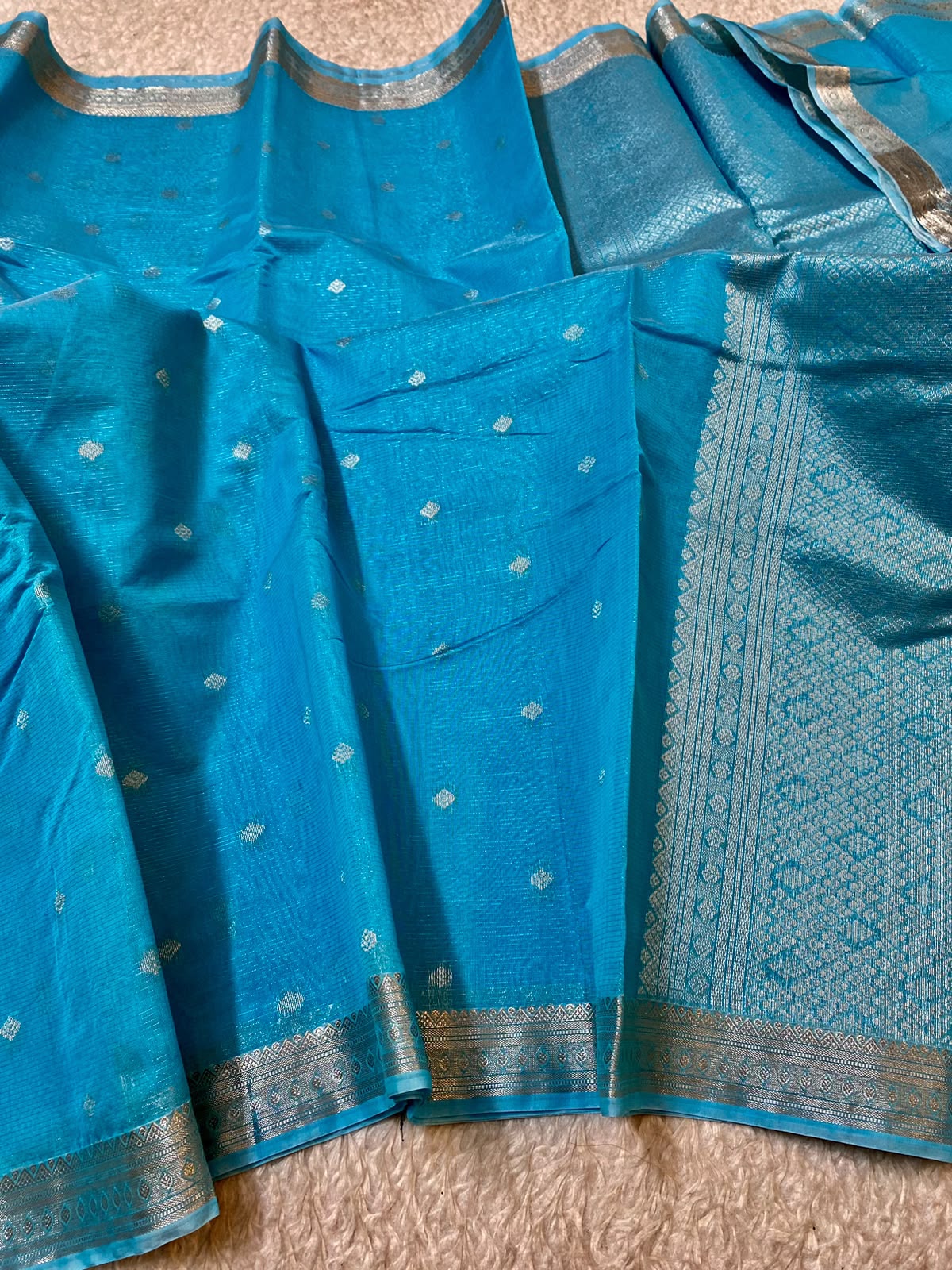 Handloom Skyblue Chanderi Silk Cotton Saree