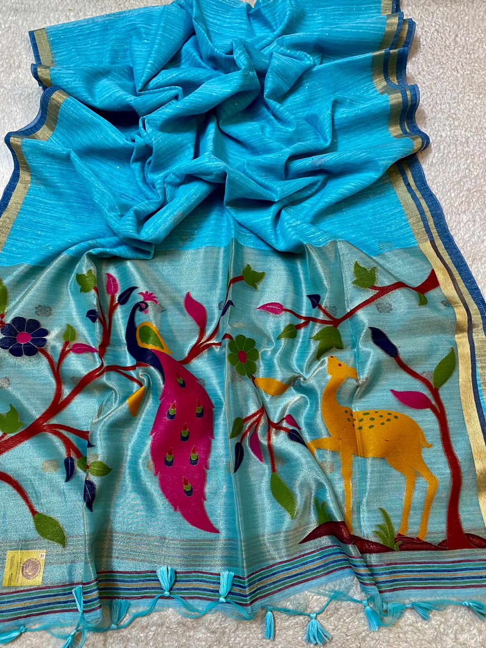 Skyblue Tissue with Paithani border