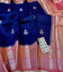 Handloom Blue Colour Raw Mango Silk Saree with  Kanchi Meenakari Border