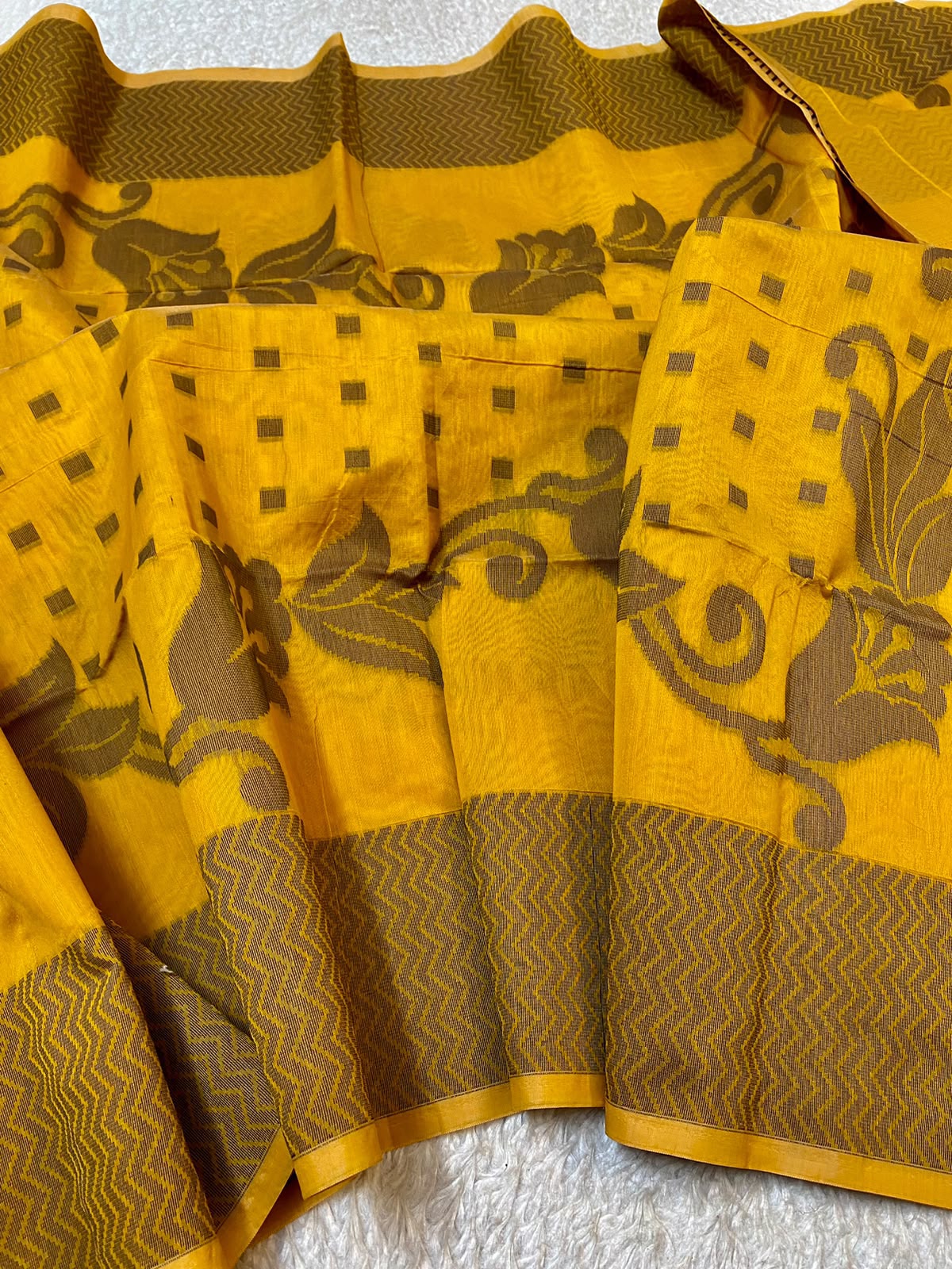 Handloom Mustard Yellow Chanderi Silk Cotton Saree